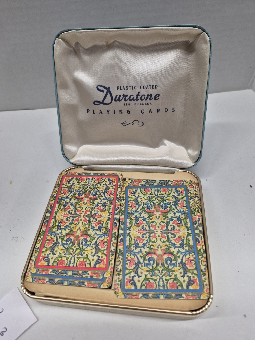 Vintage "Duratone" 1940's Plastic Coated Playing Cards With Case, 2 Full Decks